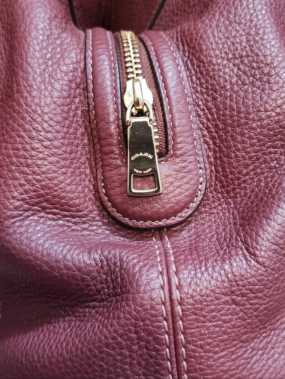 Coach Pebbled Leather Shoulder Bag - Burgundy